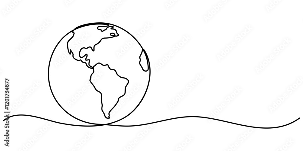 Poster planet earth continuous line icon, planet earth continuous line drawing. world map with curve line. 