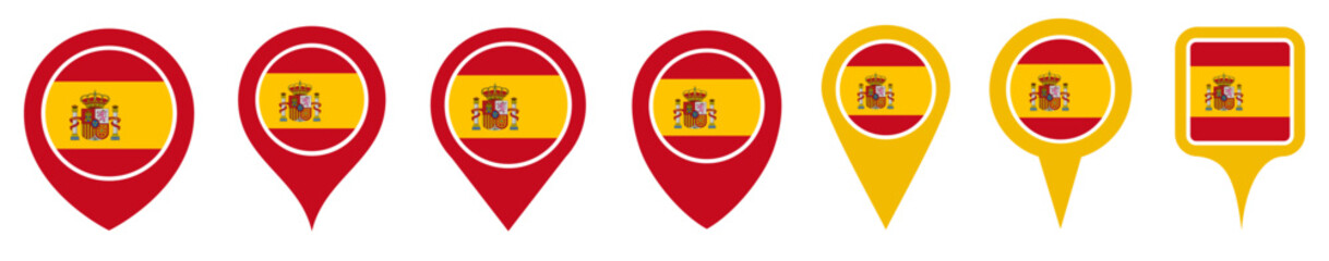 set vector Location pin spain flag icon. Country location symbol Map markers design template illustration