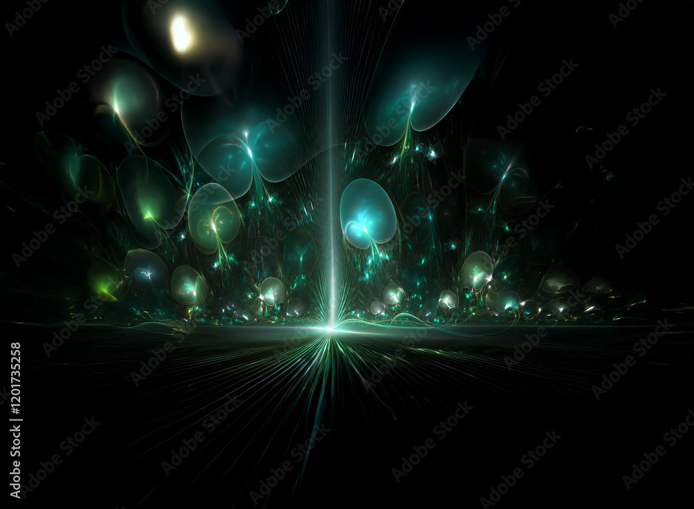 Aufkleber abstract background image featuring glowing teal and green bokeh lights, resembling a fantastical la