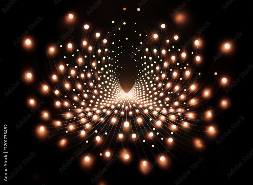 Poster Abstract background image featuring a mesmerizing bokeh effect.  Numerous lights converge to create a swirling, tunnel-like pattern on a dark backdrop.