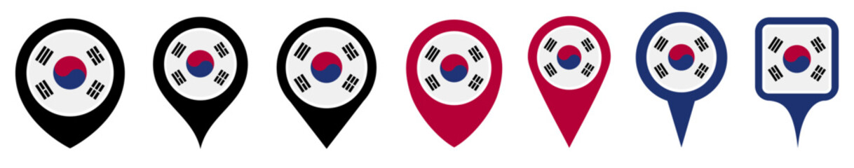 set vector Location pin south korea flag icon. Country location symbol Map markers design template illustration