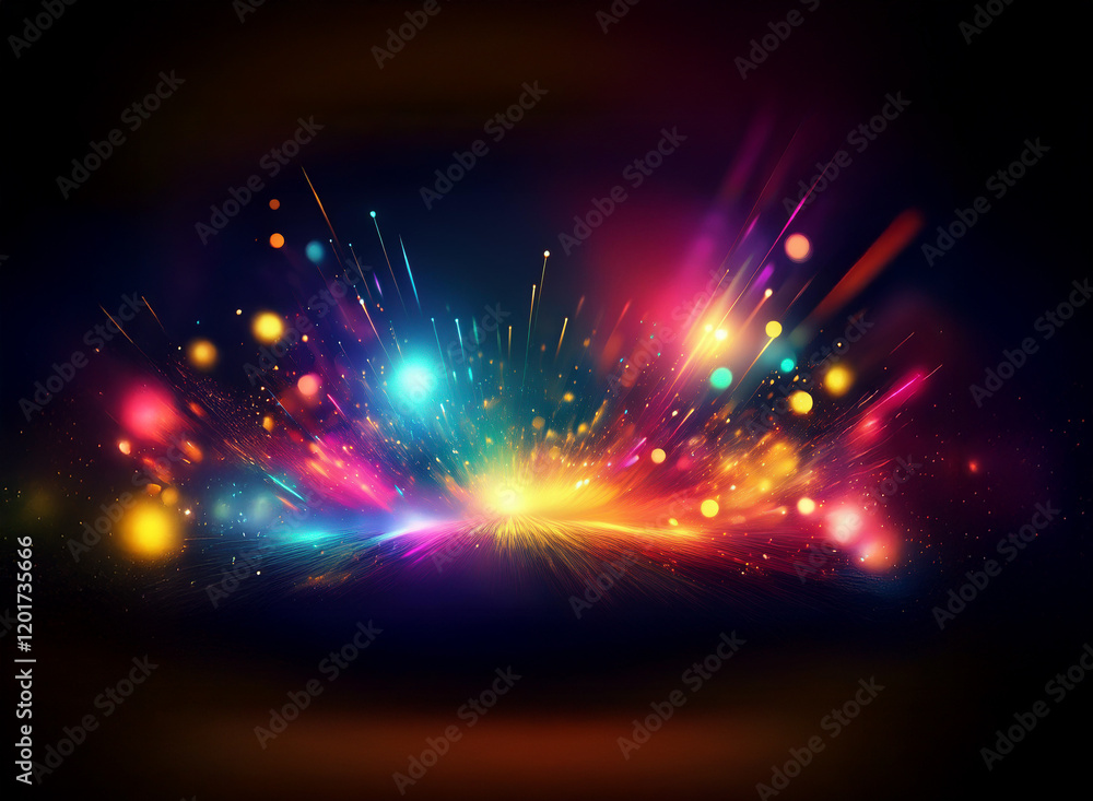 Aufkleber Abstract background image featuring a vibrant explosion of colorful lights and bokeh effects.  A dazzling display of radiant energy.