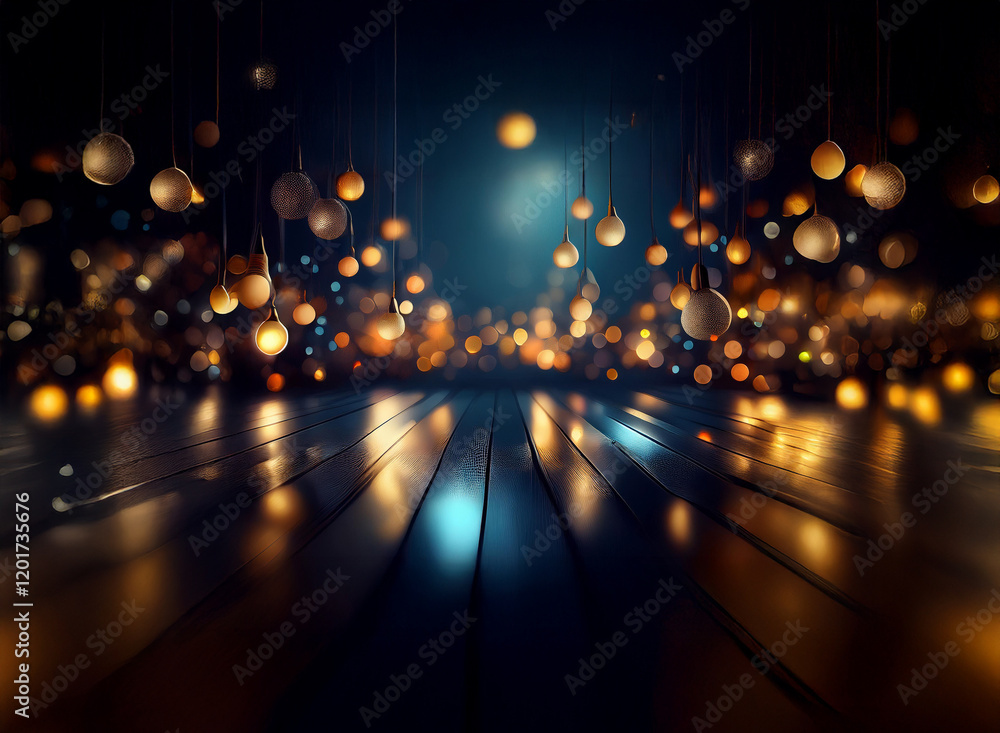 Leinwandbilder abstract background image featuring a bokeh effect of warm and cool lights suspended above a dark, r