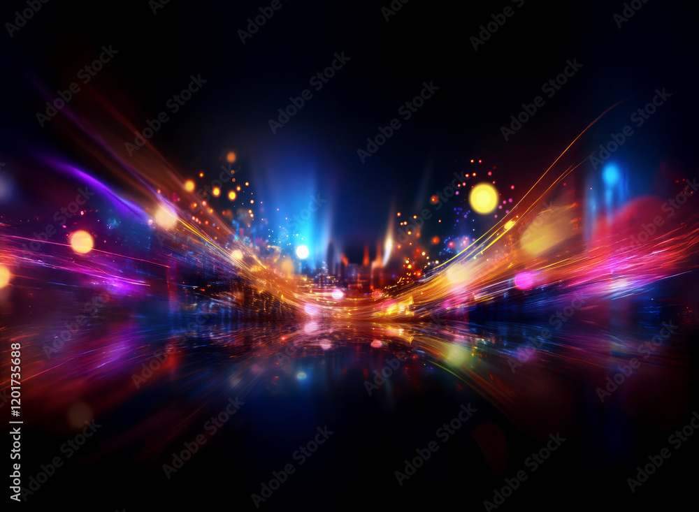 Poster abstract city lights at night. bokeh effects and colorful light streaks create a vibrant, dynamic ba