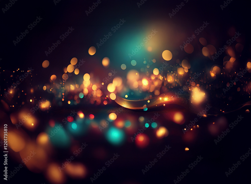 Aufkleber Abstract background image featuring colorful bokeh lights, creating a dreamy, glittering effect.  The dark backdrop enhances the luminosity of the scattered lights.
