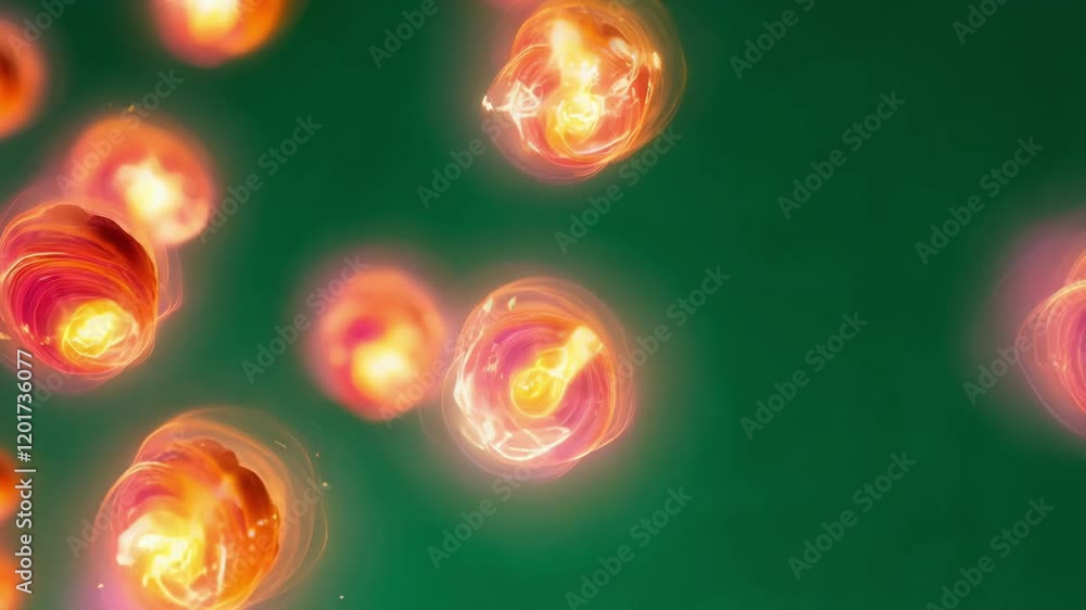 Aufkleber orange and pink glowing plasma balls float and move slowly against a vibrant green screen background