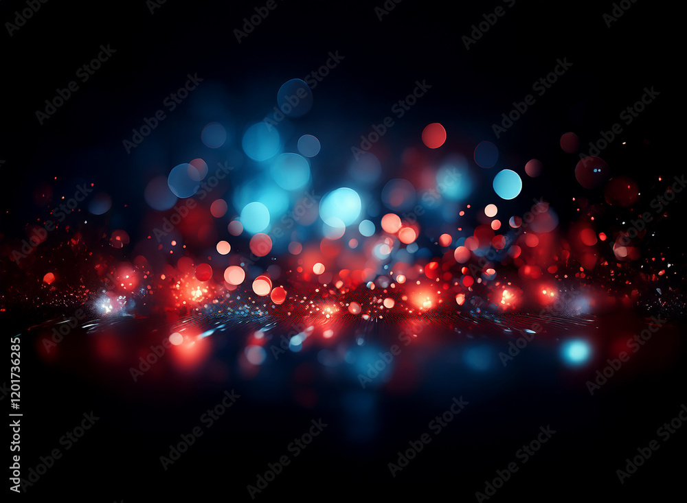Poster abstract background of red and blue bokeh lights. a shimmering, sparkling effect creates a vibrant, 