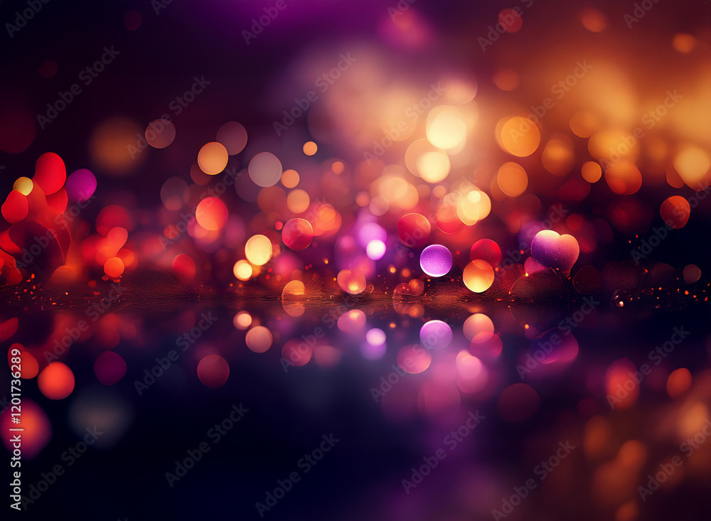 Poster abstract background image featuring bokeh lights in warm and cool tones. red, orange, and purple lig