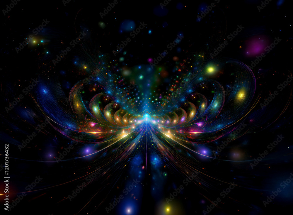 Poster abstract background image featuring a vibrant bokeh effect. multicolored lights form swirling patter