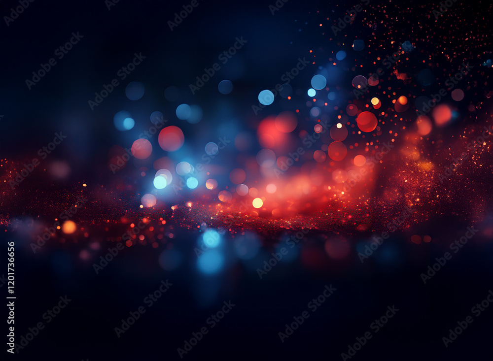 Poster abstract background image featuring red and blue bokeh lights. a dark, glittering scene with out-of-