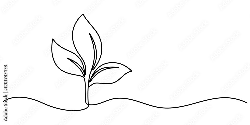 Fototapete Continuous one line leaf, vector, Leaves continuous line drawing. Plant branch one line art. Vector illustration isolated on white background, Continuous Line Drawing Of A Leaf On A Transparent pro.