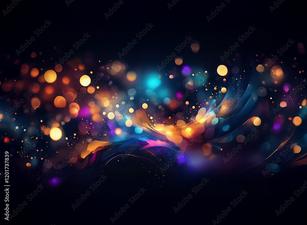 Aufkleber Abstract background image featuring vibrant bokeh lights in a swirling, colorful pattern.  The dark backdrop enhances the luminosity of the multicolored lights.