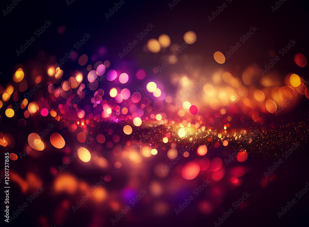 Leinwandbilder Abstract background image featuring a bokeh effect.  Warm and cool colored lights create a sparkling, glowing effect.  The dark background enhances the brilliance of the lights.