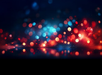 Abstract background image featuring red and blue bokeh lights.  A dark, reflective surface enhances the vibrant, glowing effect.