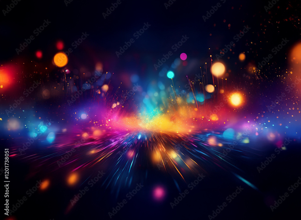 Poster Abstract background image featuring vibrant bokeh lights and dynamic streaks of light, creating a colorful and energetic atmosphere.