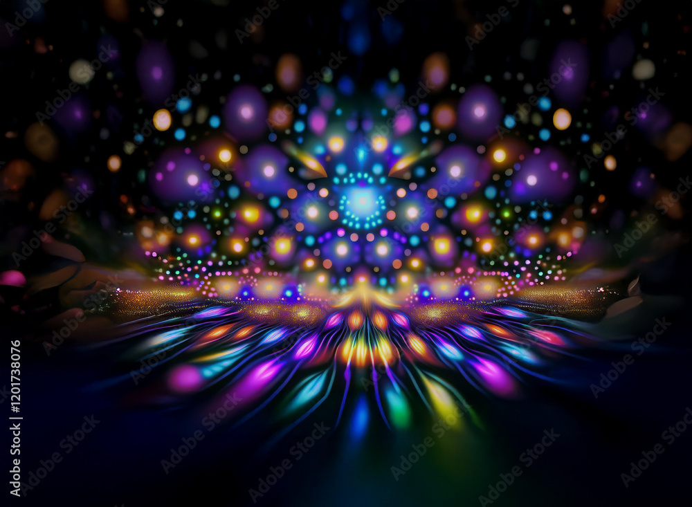 Poster abstract background image featuring vibrant bokeh lights in purple, blue, yellow, and orange hues. a