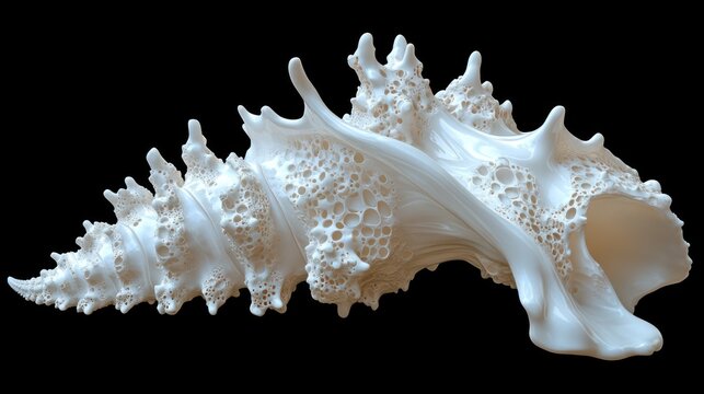 Intricate Seashell with Porous Texture Isolated on Black Background