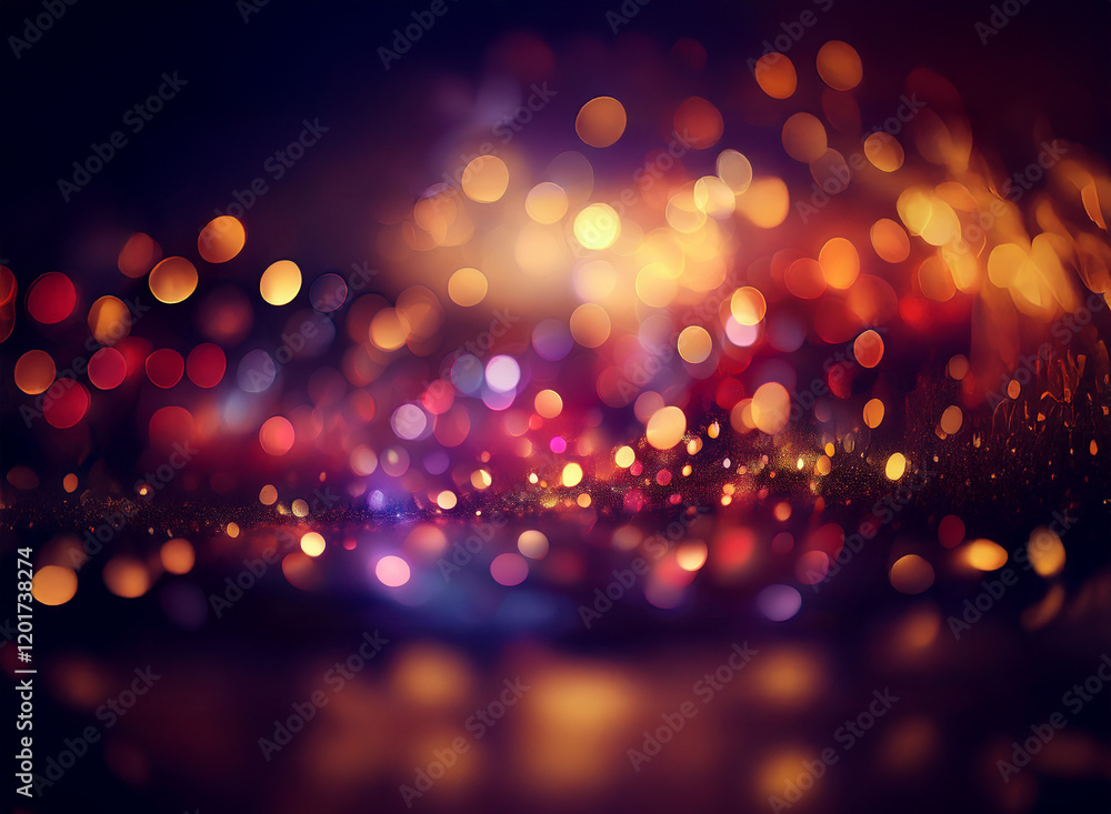 Poster Abstract background of colorful bokeh lights.  A vibrant, shimmering display of out-of-focus lights creates a festive and magical atmosphere.