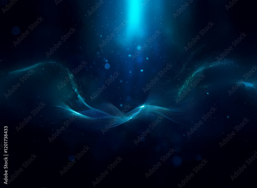 Aufkleber Abstract background image featuring glowing blue lights and bokeh effects.  Dark, wavy forms create depth and a mysterious atmosphere.