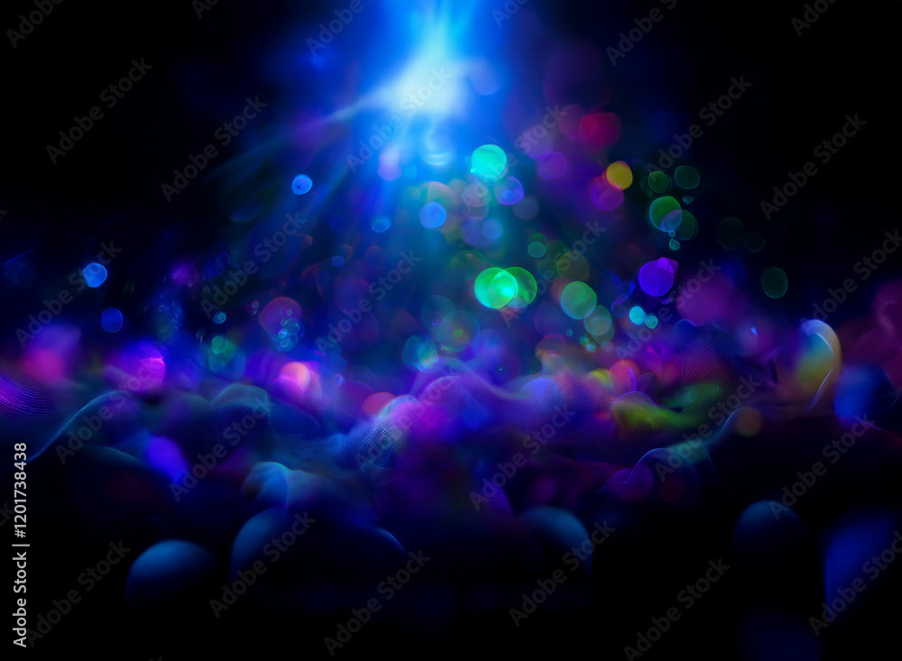 Poster abstract background image featuring vibrant bokeh lights. a bright blue light source illuminates col