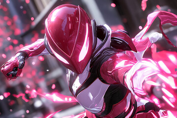 A futuristic, battle-ready character decked out in sleek, high-tech armor with glowing accents, wielding advanced weapons, set on a cyberpunk-style battlefield with dynamic energy.