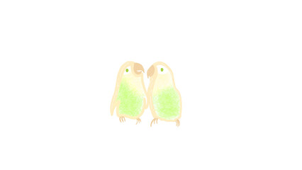Two Yellow Green Peach Lovebirds