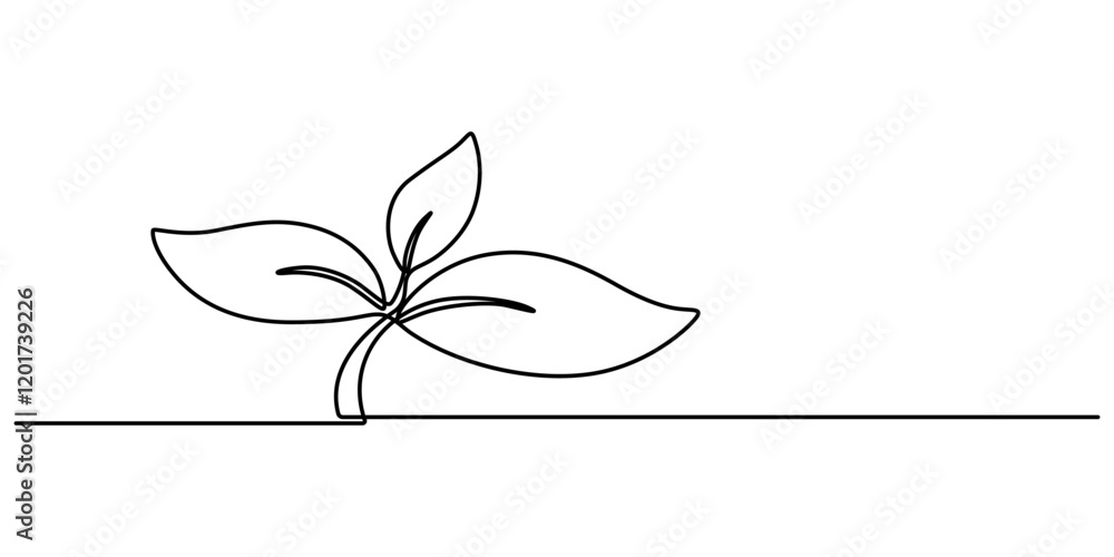 Poster Continuous one line leaf, vector, Leaves continuous line drawing. Plant branch one line art. Vector illustration isolated on white background, Continuous Line Drawing Of A Leaf On A Transparent pro.