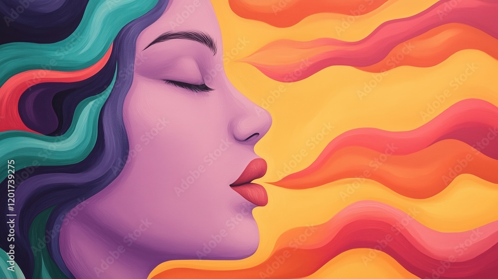 Poster psychedelic mural art depicting dreamlike journey with surreal colors and fluid shapes as an express