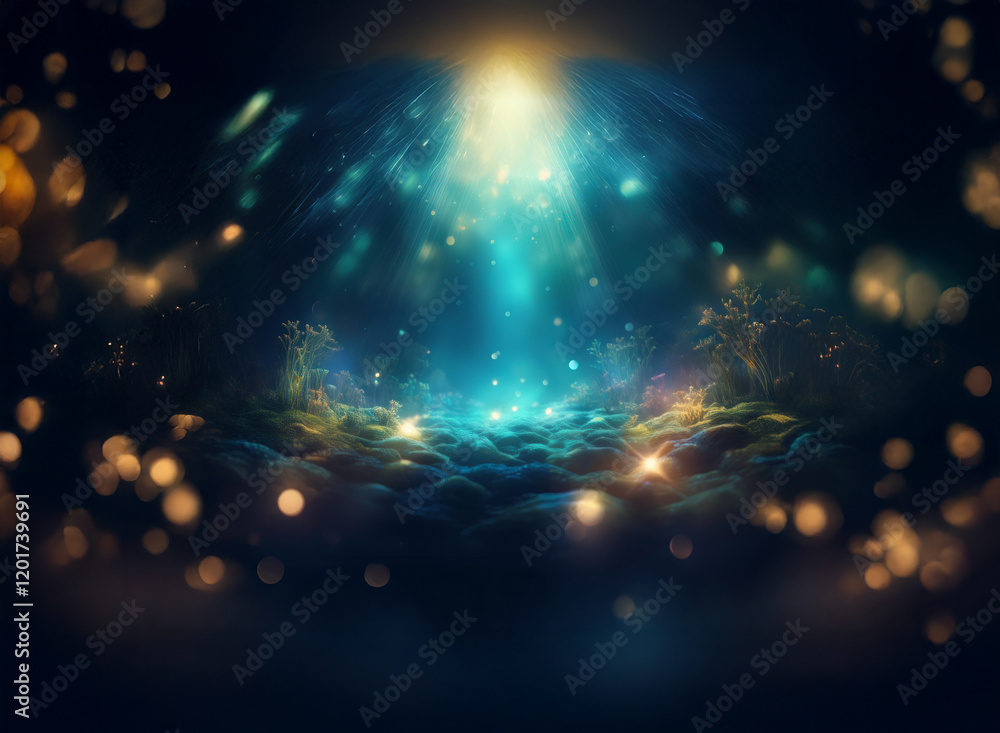 Poster abstract background image featuring bokeh lights and glowing ethereal landscape. soft, dreamy ambian