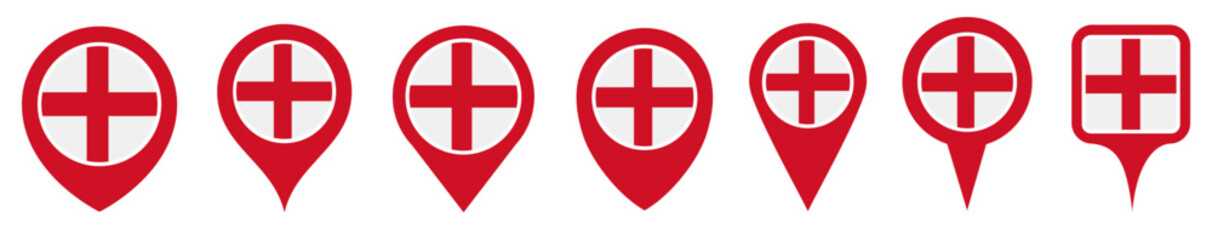 Obraz premium set vector Location pin england flag icon. Country location symbol Map markers design template illustration