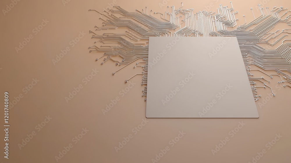 Poster futuristic tech inspired background featuring circuit design with blank square in center, ideal for 