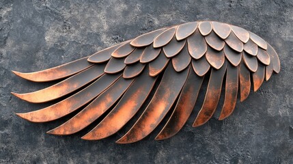 Elegant Copper Wing Sculpture on Textured Dark Background for Artistic and Modern Design Concepts