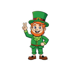 Cheerful Leprechaun Making a Peace Sign - St. Patrick's Day Illustration