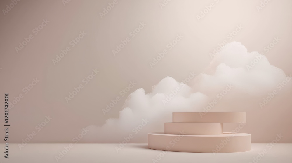 Aufkleber soft pastel colored clouds in serene sky with circular platforms create tranquil atmosphere. this mi