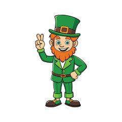 Cheerful Leprechaun Making a Peace Sign - St. Patrick's Day Illustration
