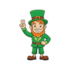Cheerful Leprechaun Making a Peace Sign - St. Patrick's Day Illustration