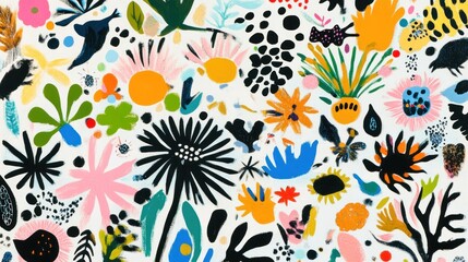 Colorful abstract floral and fauna pattern.