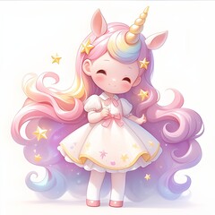 Fototapeta premium A pastel illustration of cute girl in a children's book style, created as a generative artwork using AI.