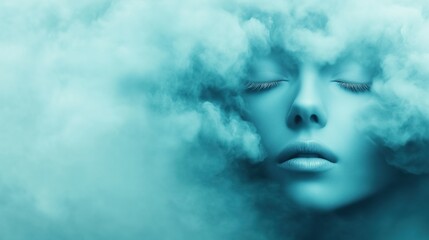 Surreal Image of Face Dissolving into Clouds with Ethereal Atmosphere and Dreamlike Quality for Creative Design and Artistic Concepts in Modern Photography