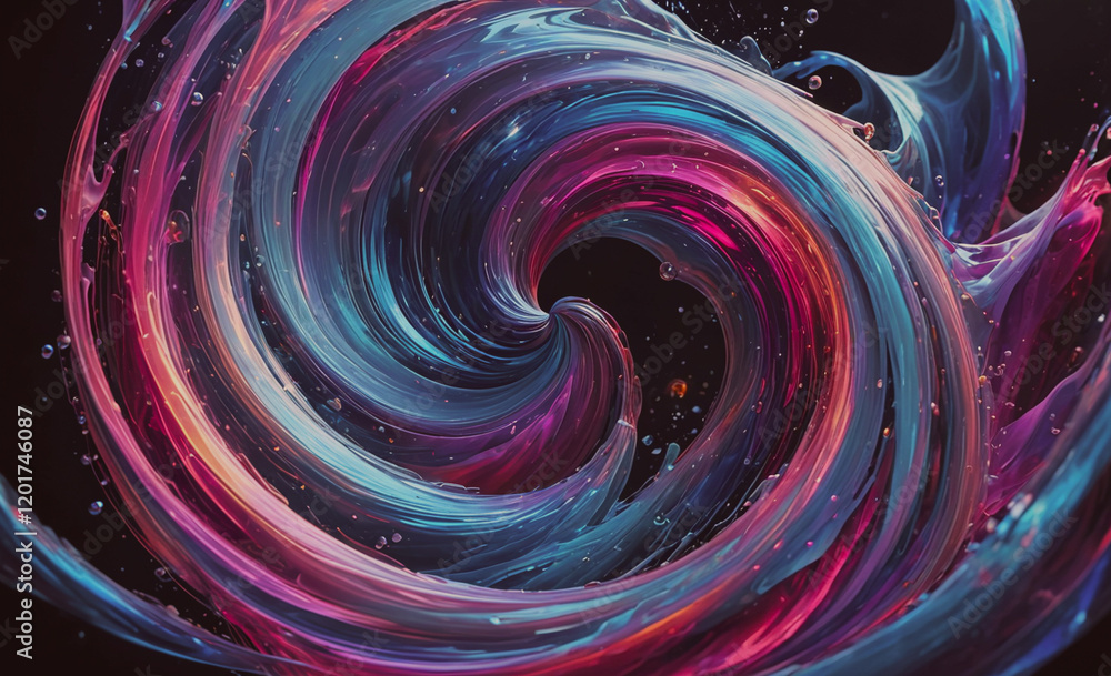 Poster a colorful swirl of water with a blue center. the swirl is full of bubbles and he is in motion