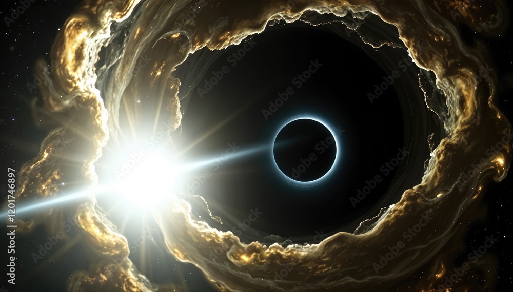 Aufkleber Cosmic Alignment: star and planet eclipse within nebula