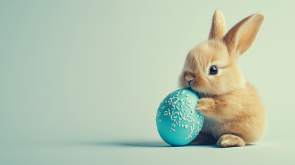 Fototapeta premium white rabbit on blue background