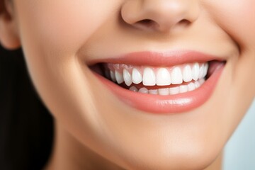 Fototapeta premium Close up of a perfect smile with healthy white teeth, showcasing ideal dental hygiene and cosmetic beauty