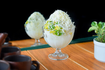 fruit ice with cheese topping