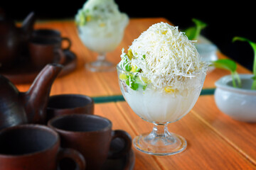 fruit ice with cheese topping