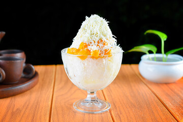 fruit ice with cheese topping