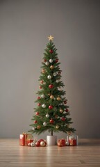 A minimalist Christmas tree decorated with simple ornaments and a single star on top, christmas, star