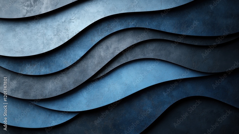 Wall mural linear patterns on a blue background, minimalist design banner template with white space for text. i
