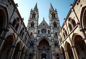 Fototapeta premium Romanesque style cathedral with imposing towers