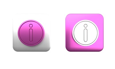 Colorful Information icon isolated on white background. Square button. 3D render illustration